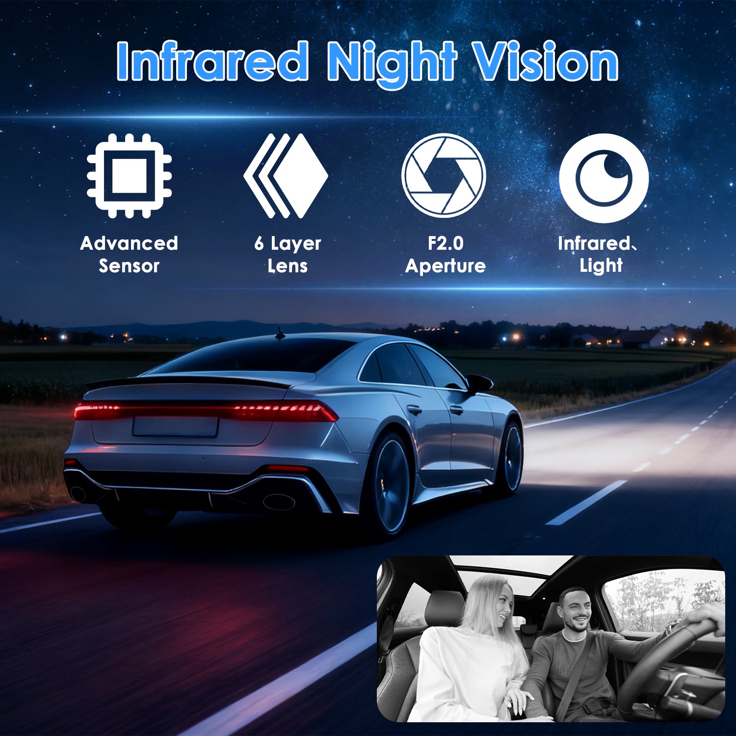 WiFi FHD 1080P 3 Channel Car Dash Cam Front Rear Inside With 32G MMC Card Motion Detection Loop Recording Infrared Night Vision Surveillance Car Camera With App Control