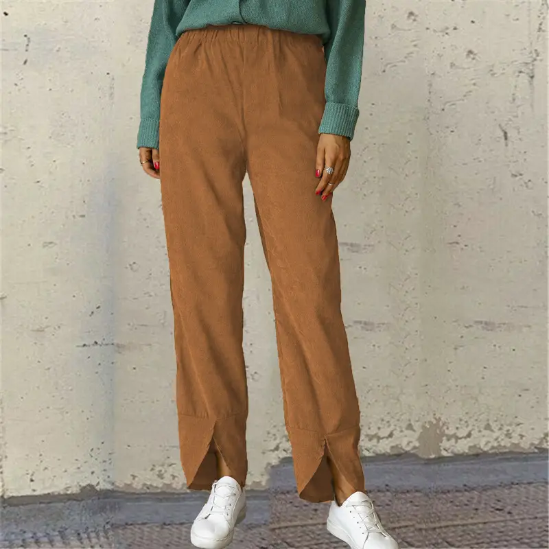 Women's Thick Corduroy Elastic Waist Straight Trousers