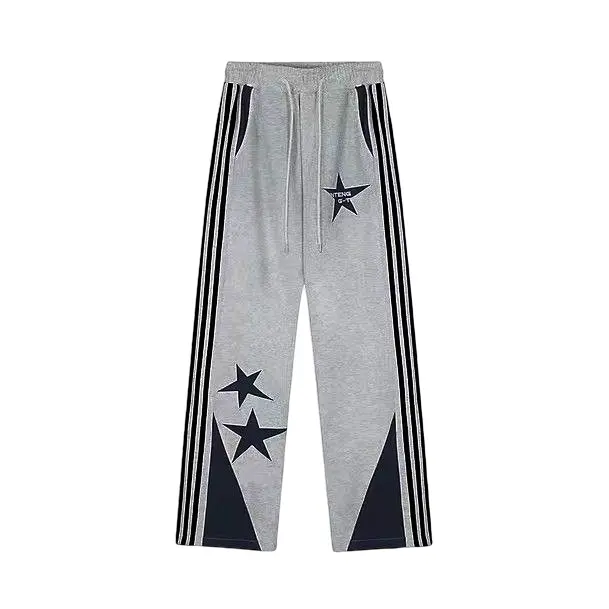 Vintage Star Embroidered Wide Leg Pants For Women Striped