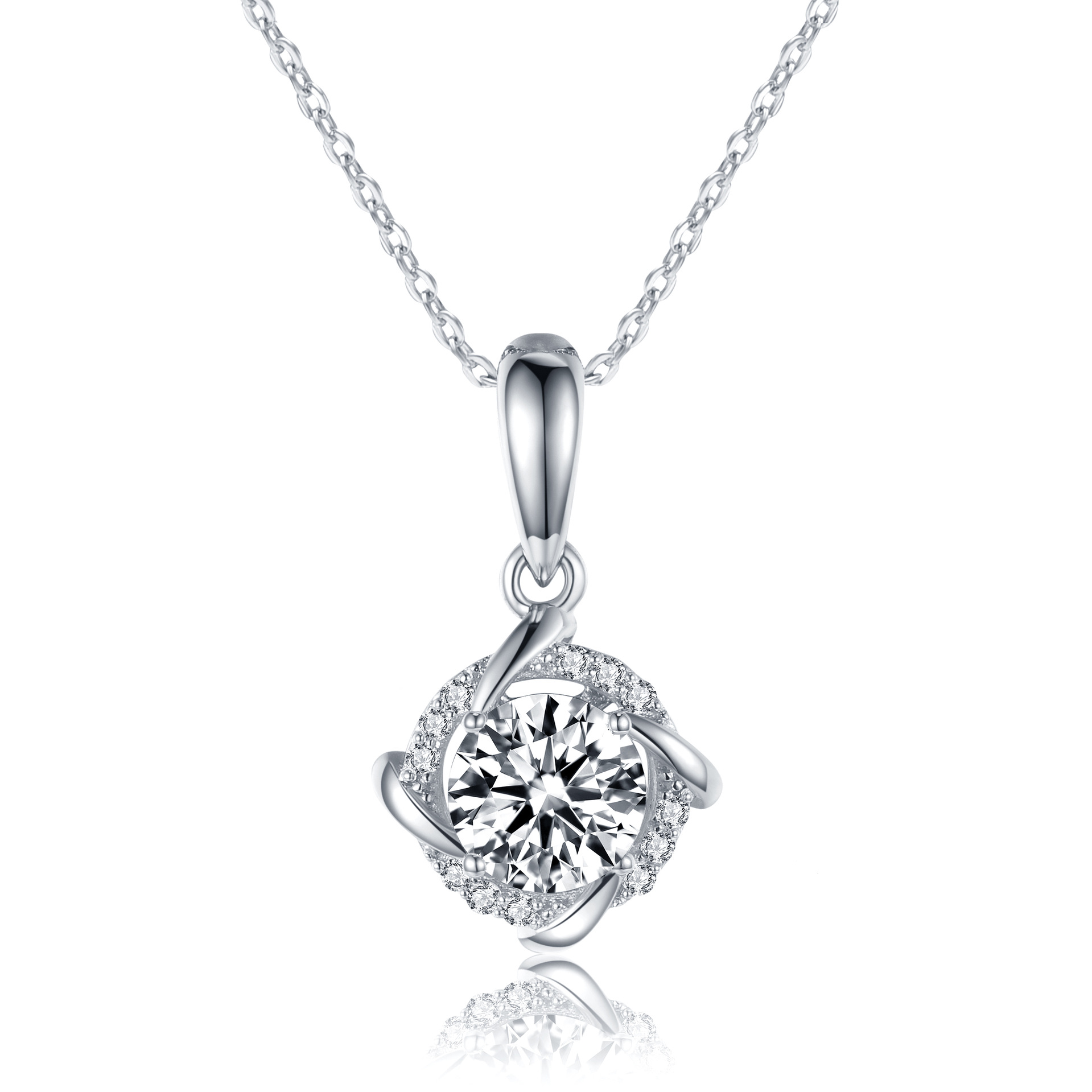 S925 Sterling Silver 1ct D-VVS1 Moissanite Necklace, Twisted Pendant Design, Platinum Plated 40&45cm Chain, GRA Certified Jewelry Gift Box