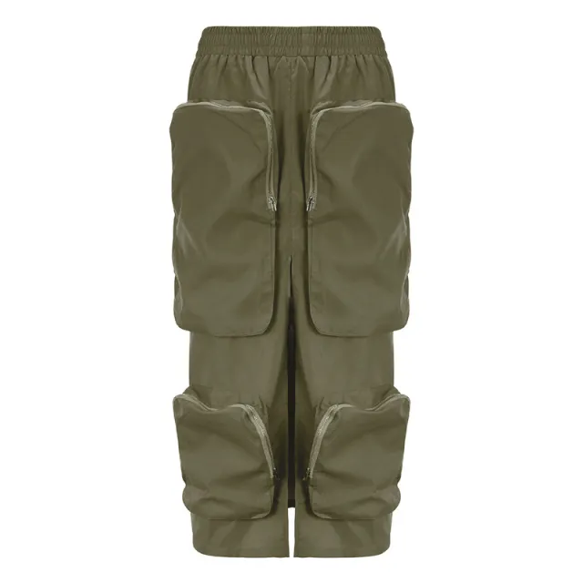 Fashion Street Tooling Wind Big Pockets Tighten Waist Army Green - Shop at LoveMi
