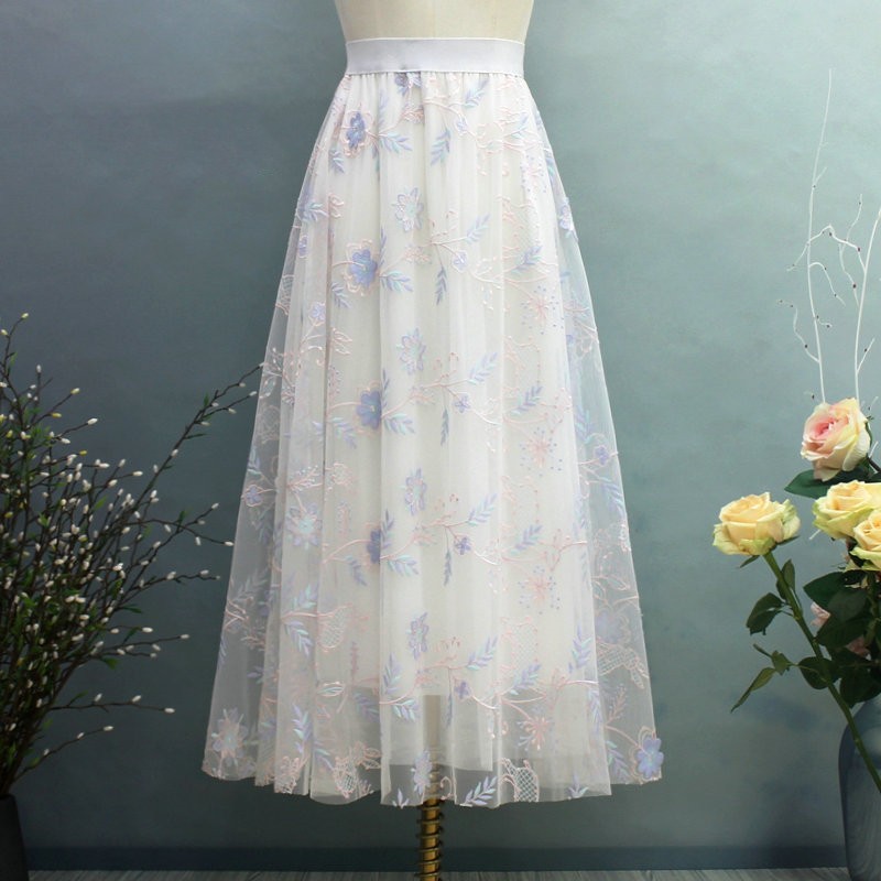 Embroidered Mesh Skirt With A Drooping Feel For Women