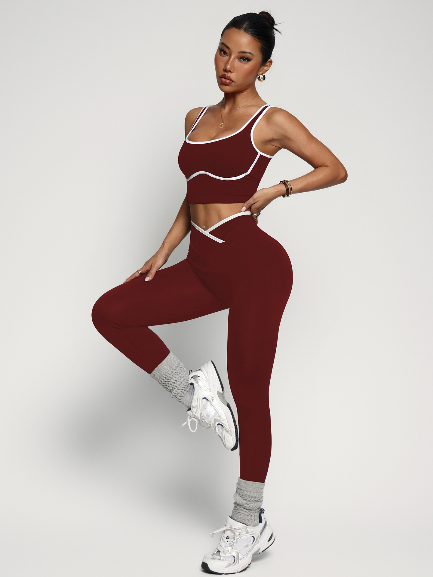Women's Workout Outfit Set Including Sports Bra Tank Top & High Waist Butt Lifting Yoga Pants 4