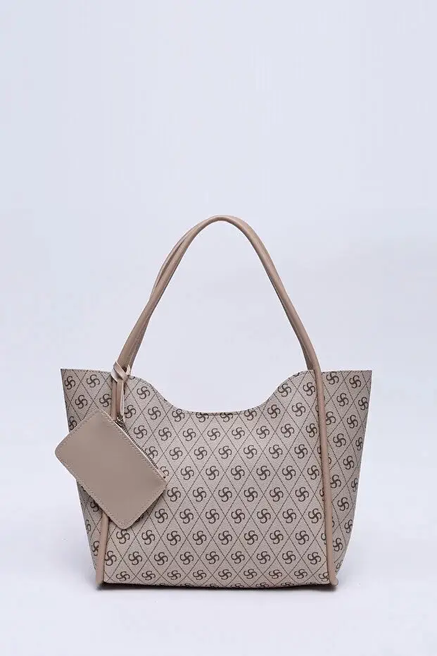 Monogram Mink SHK108 Faux Leather Women Hand And Shoulder Bag With Wallet And Makeup Bag