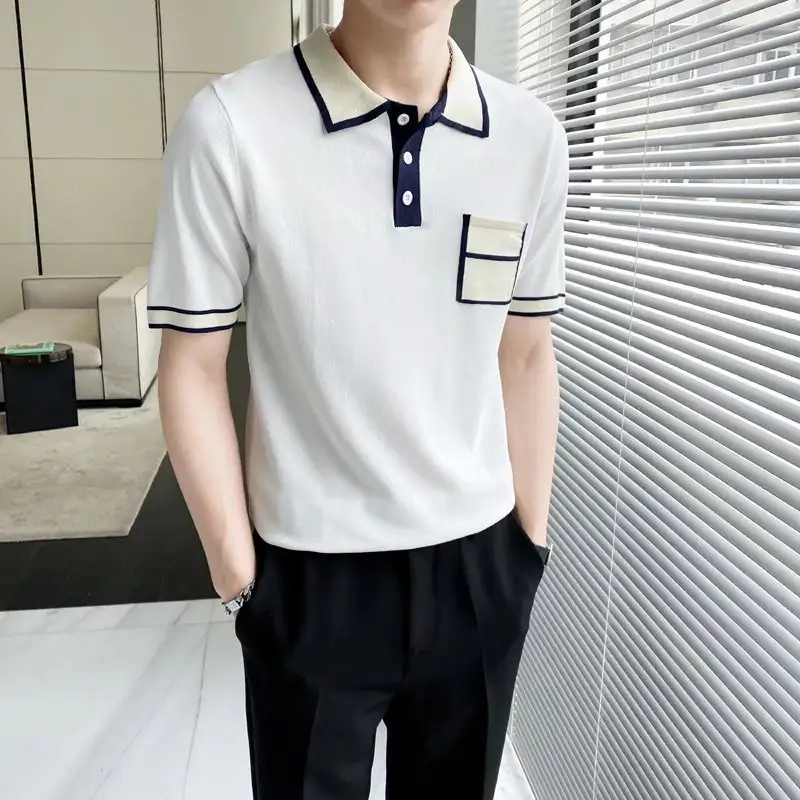 Men's Lapel Contrast Color British Top