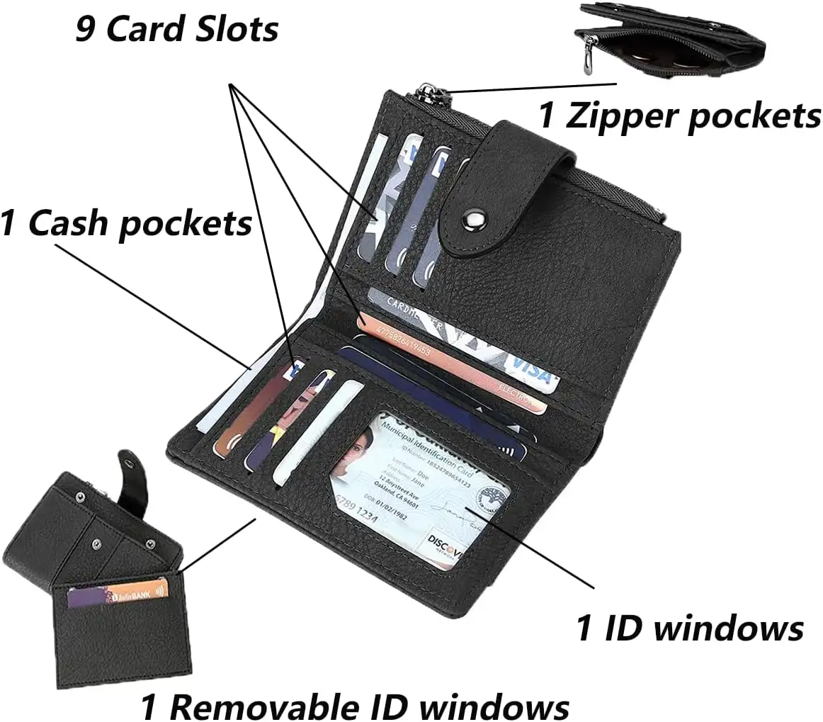 Wallet For Women Leather Slim Womens Wallet Bifold Multi Card Holder Organizer Designer With Removable ID Window