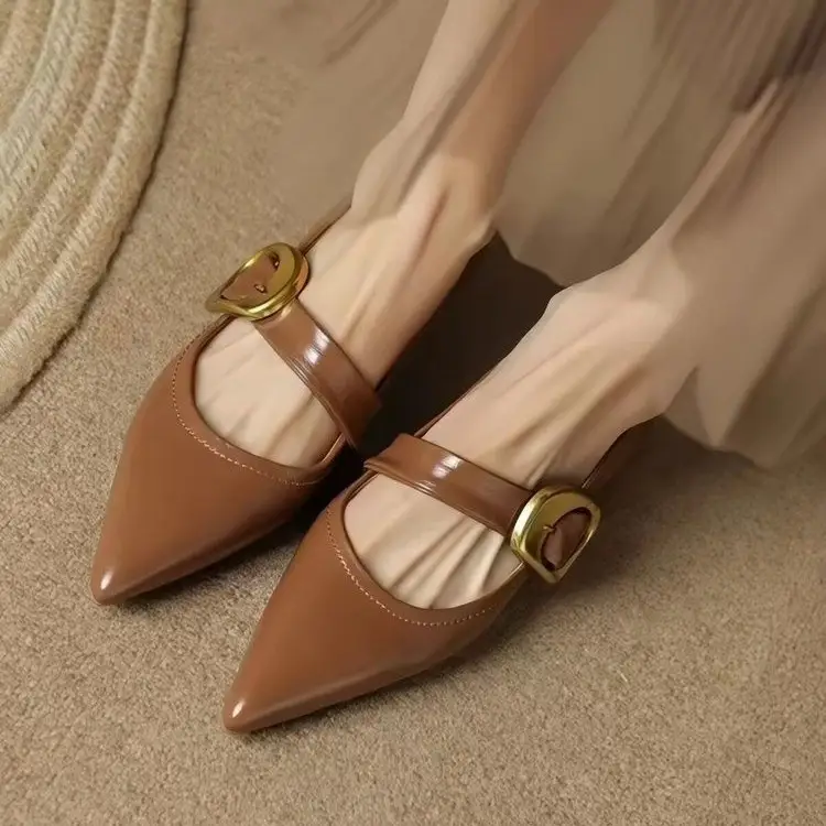 New Arrival French Pointed Toe Shoes, Vintage Low Heel One Strap Pumps For Autumn