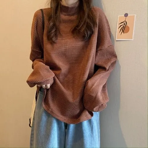 Women's Thick Inner Layer Half Turtleneck Bottoming Shirt Caramel Colour - Shop at LoveMi