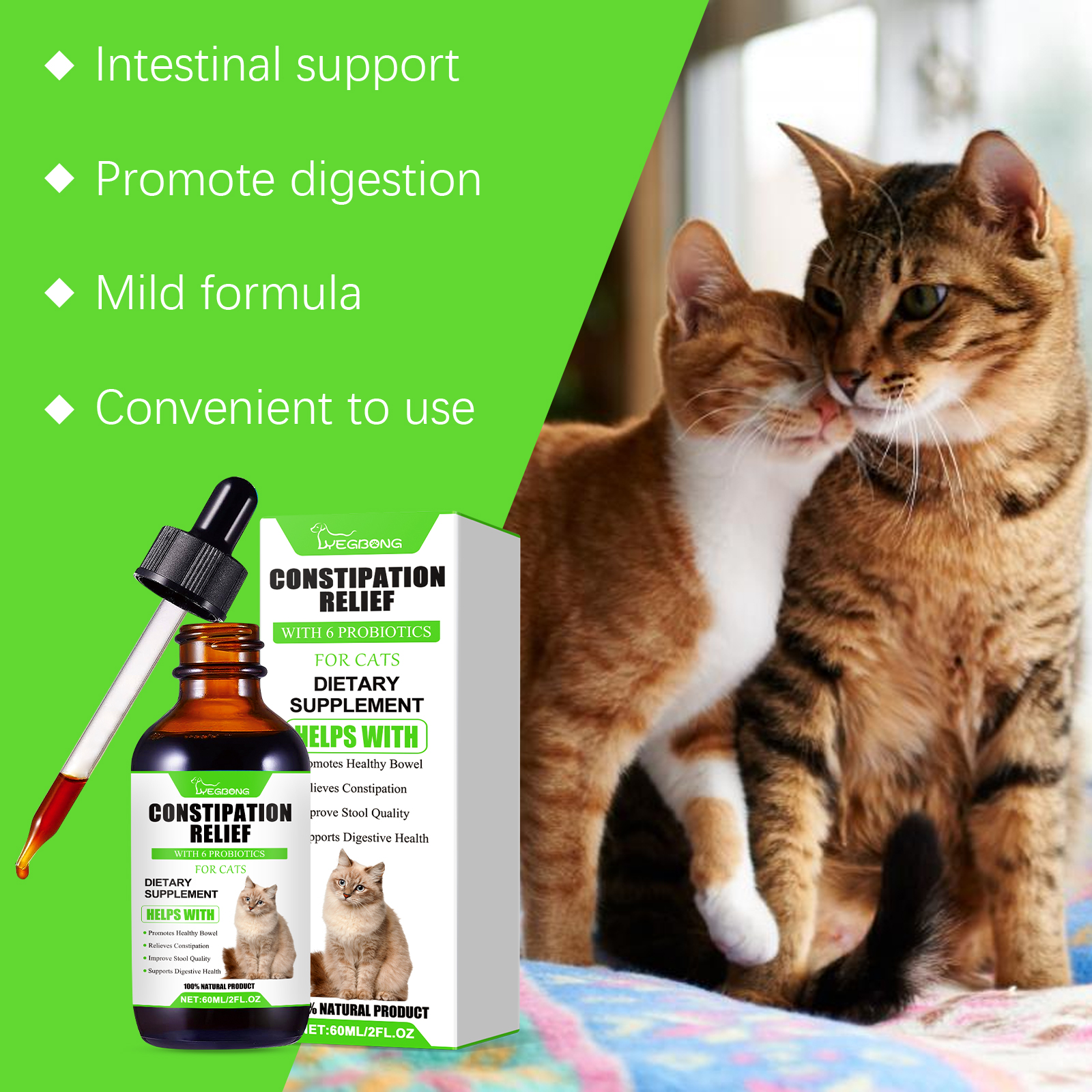 Cat Constipation Relief Probiotic Drops, Natural Digestive Support Supplement For Cats, Boost Nutrient Absorption & Appetite — foto 7