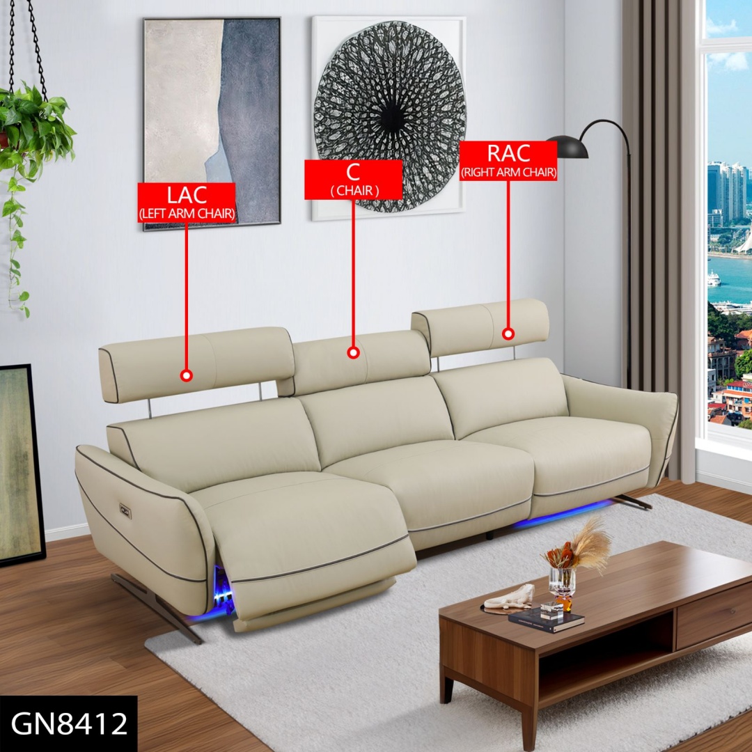 Pickup Only--Beige Top Grain Leather And PVC 3-Piece Living Room Recliner Sofa Set