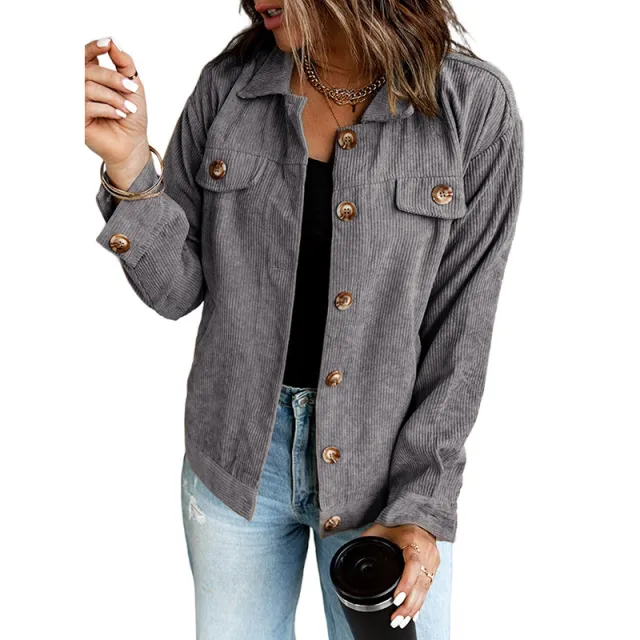 Casual Lapel Pocket Stitching Irregular Shirt Jacket Grey - Shop at LoveMi