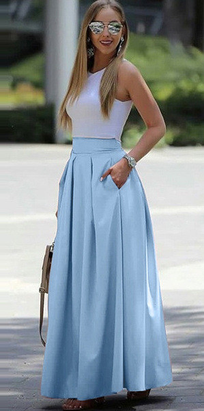 Solid Color High Waist Pleated Skirt
