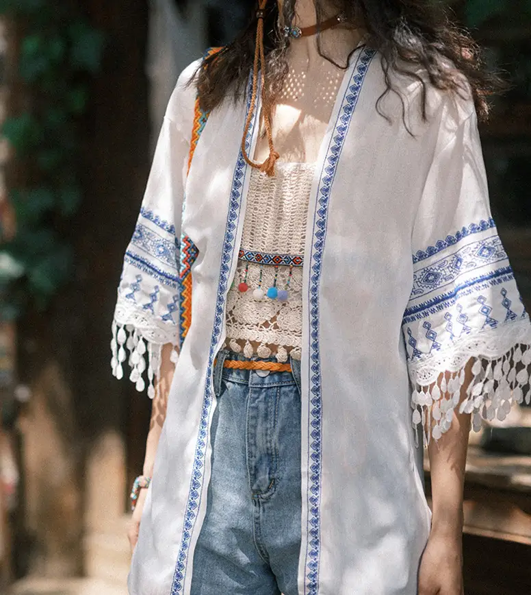 Thin Ethnic Style Embroidered Tassel Jacket