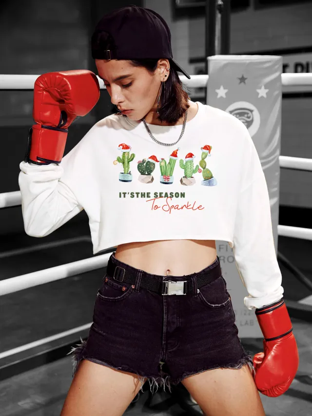 Women's Sweater Christmas Casual Navel Short White - Shop at LoveMi