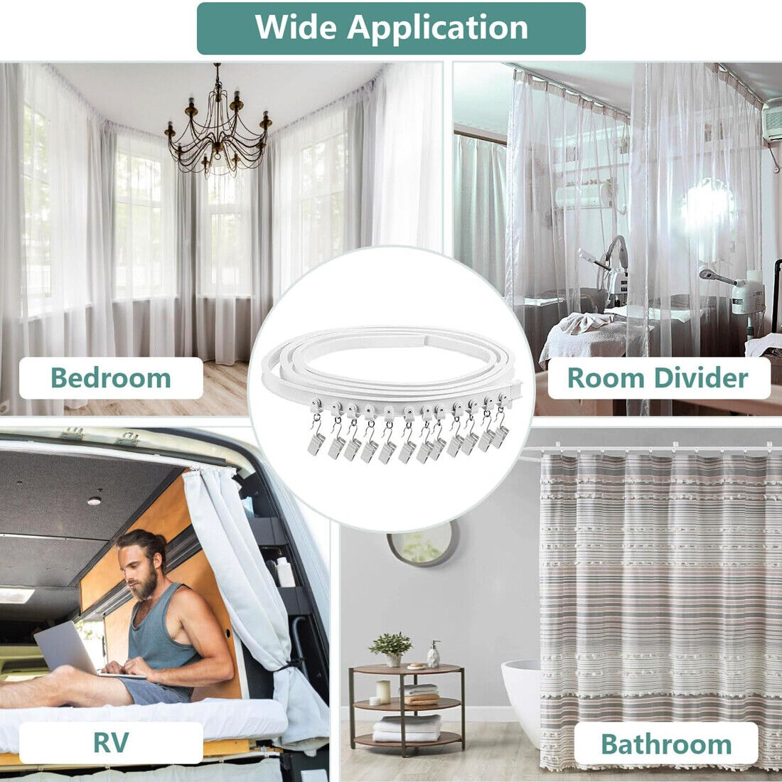 NEW 5M Bendable Flexible Curtain Track Rod Rail Ceiling Window Caravan Straight — image 9