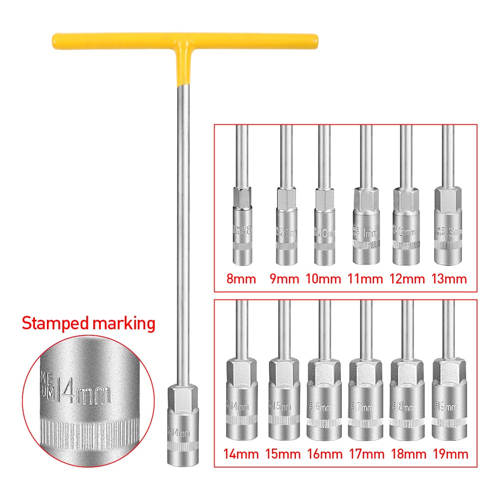 12 TEE HANDLE SOCKET WRENCH T BAR TYPE DEEP LONG REACH 8-19MM SPANNER NUT DRIVER