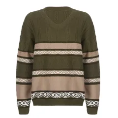 Lazy Style Retro Stripe Long Sleeve Sweater Girl - Army Green - View 1
