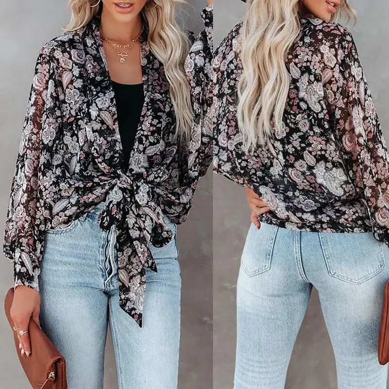 Printed Long Sleeve Cardigan Casual Shirt Ladies Top