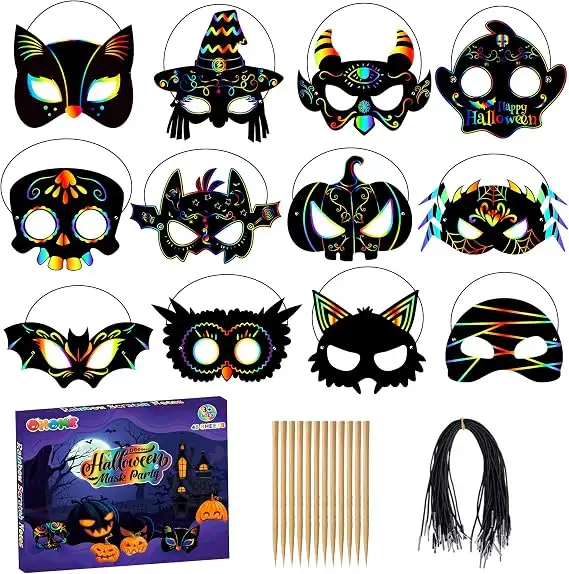 Halloween Games, 24 Pack Rainbow Scratch Masks