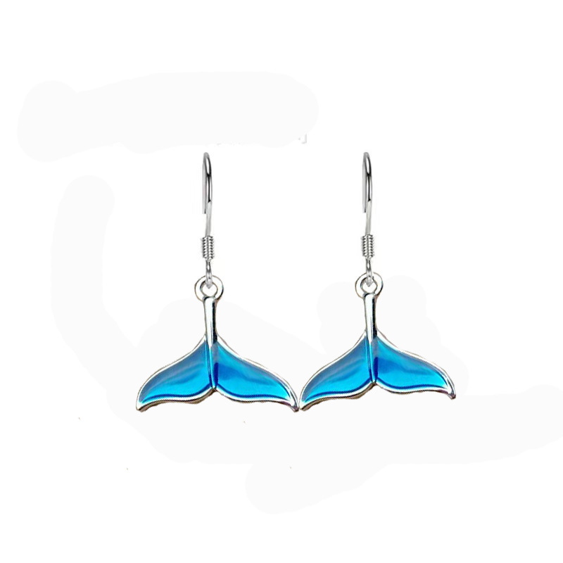 Women's Fashion Simple Blue Ocean Whale Earrings