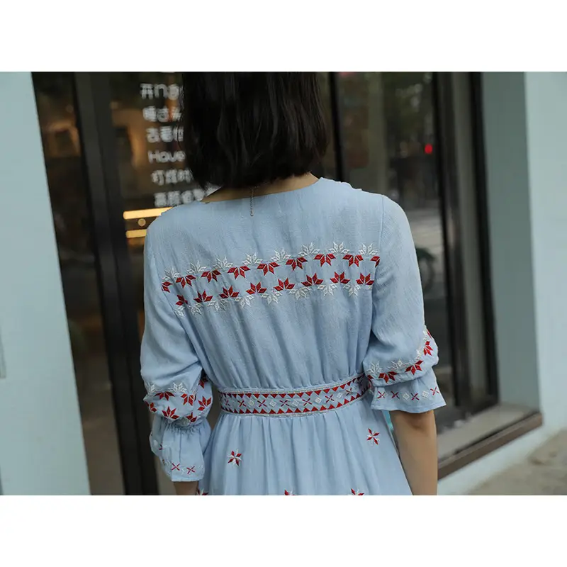 Ethnic Boho Embroidered Dress Women's Beach