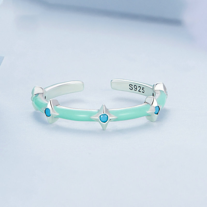 Grey Blue Oil Drop Zircon Simple Star Ring