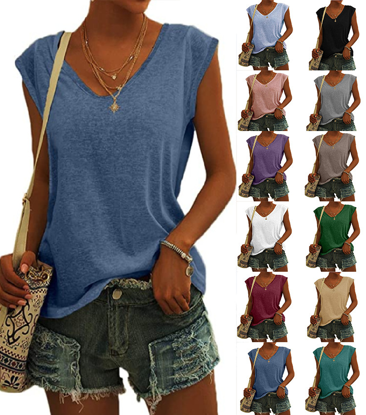European And American Women's Simple V-neck Loose T-shirt