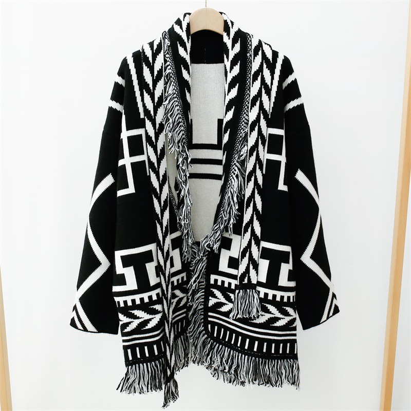 Title 6, Large Pattern Embroidery Tassel Sweater Coat