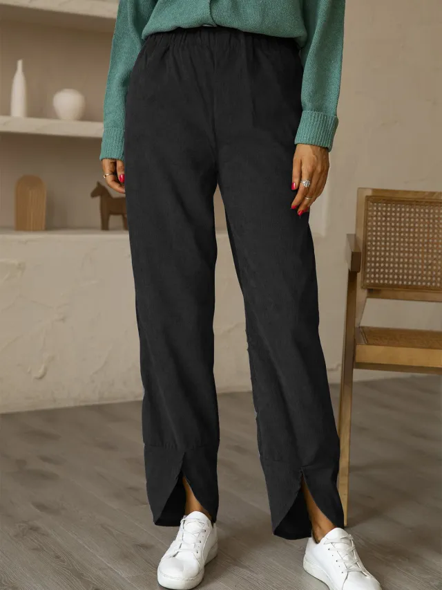 Autumn And Winter Thick Corduroy Elastic Waist Straight Casual Pants Black - Shop at LoveMi