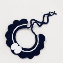Hand-knitted Adjustable Flower Bow Cat And Dog Collar - Navy - View 1