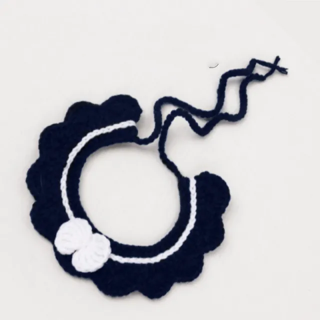 Hand knitted Adjustable Flower Bow Cat And Dog Collar Navy - Shop at LoveMi