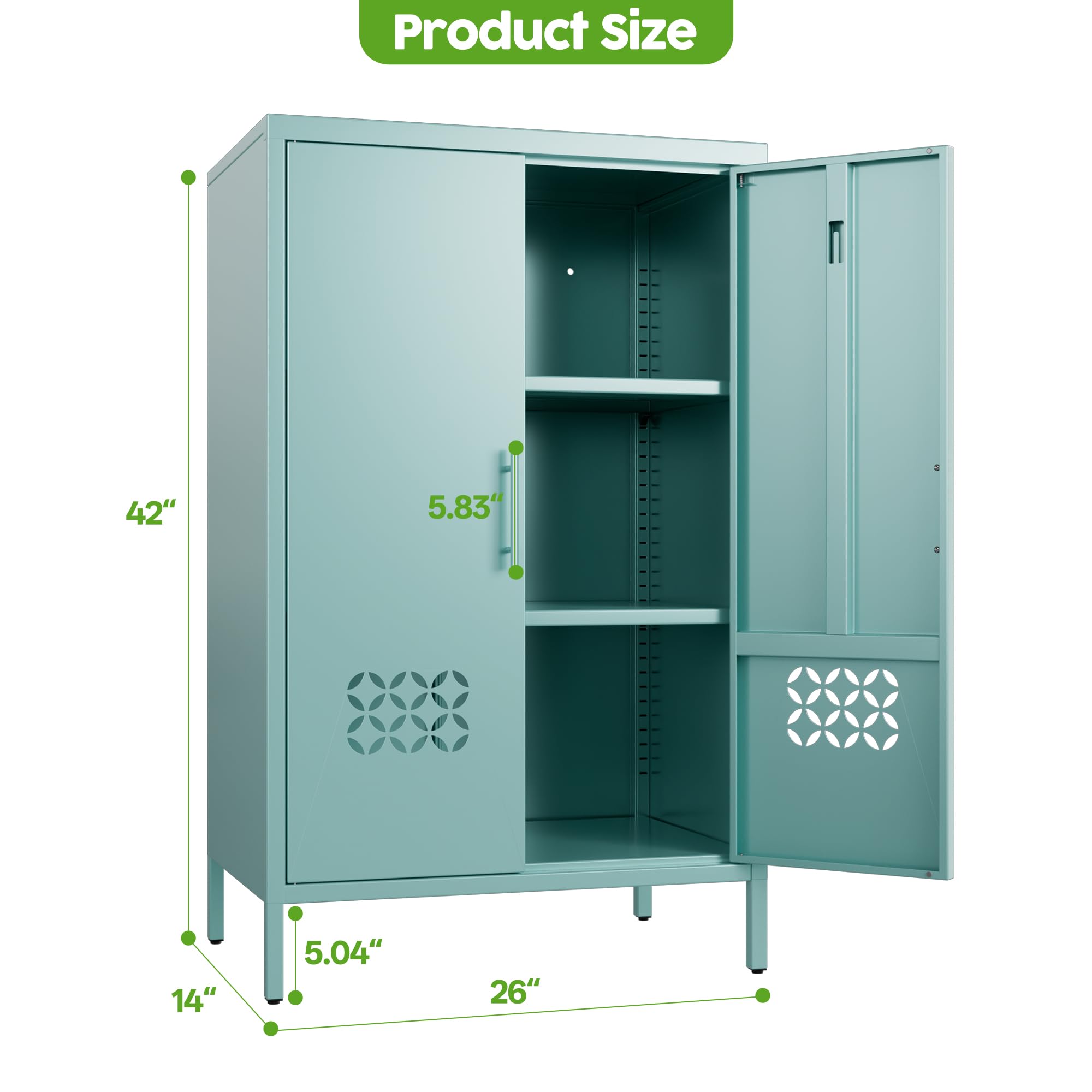 Metal Storage Cabinet, 42inch H Kitchen Pantry Storage Cabinets With 2 Shelves, For Living Room, Home, Required Assembly, Light Blue