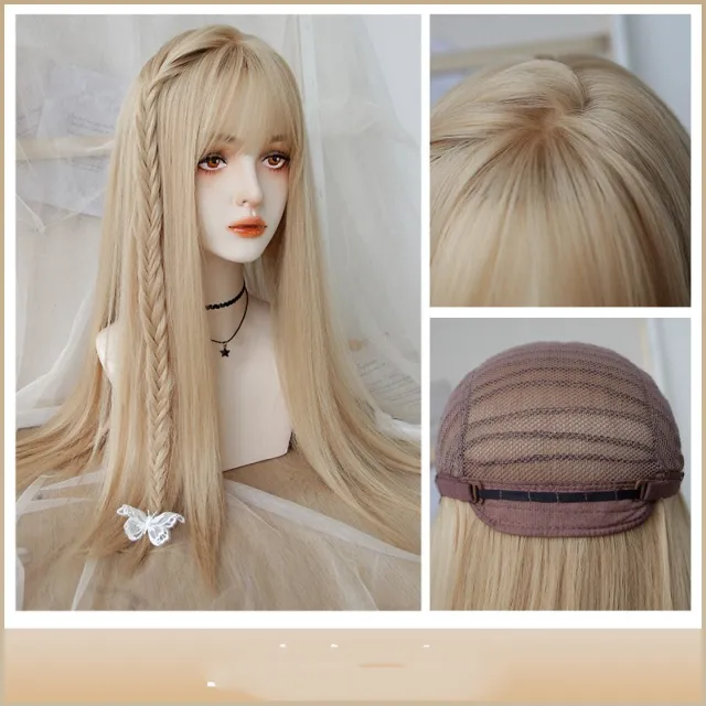 Long Straight Hair Cos Platinum Fashion Linen Goldhair Net - Shop at LoveMi
