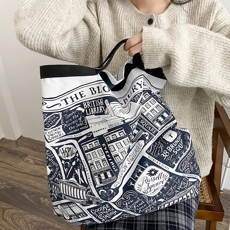 Retro Illustration Handbag Female Ins