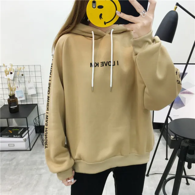 Women's Plus Fleece Padded Lazy Wind Blouse Plus Fleece Sweater Khaki - Shop at LoveMi
