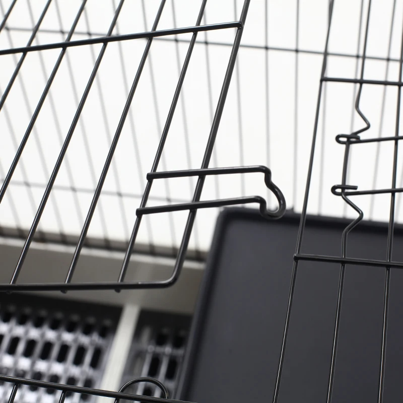 PawHut 2-Level Small Animal Cage Rabbit Hutch With Wheels, Removable Tray, Platform And Ramp For Bunny, Chinchillas, Ferret, Black