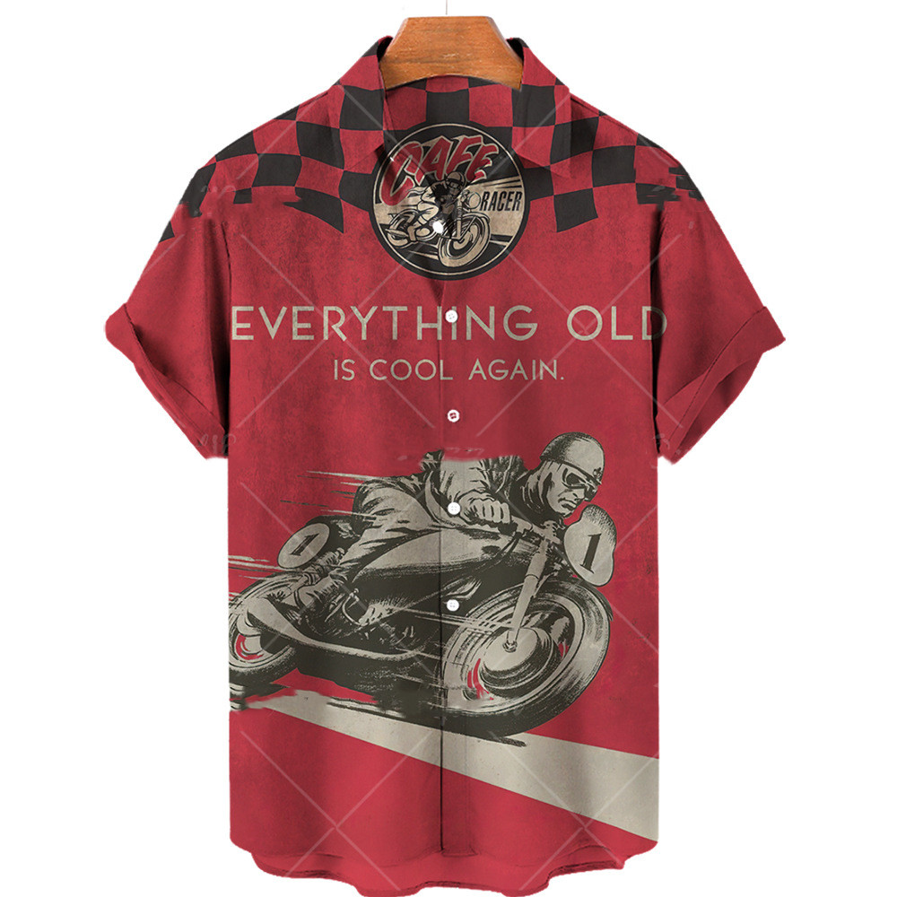 Vintage Racing Print Hawaiian Short Sleeve Shirt