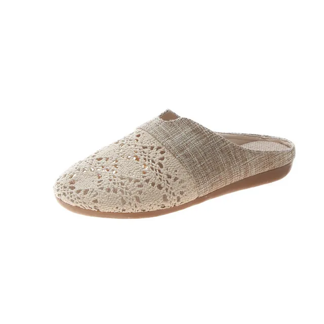 Linen Heelless One foot Hollow Sandals Cream - Shop at LoveMi