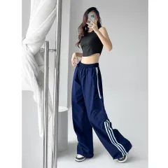 Three Bar Wide Leg Cargo Pants - Navy Blue - View 1
