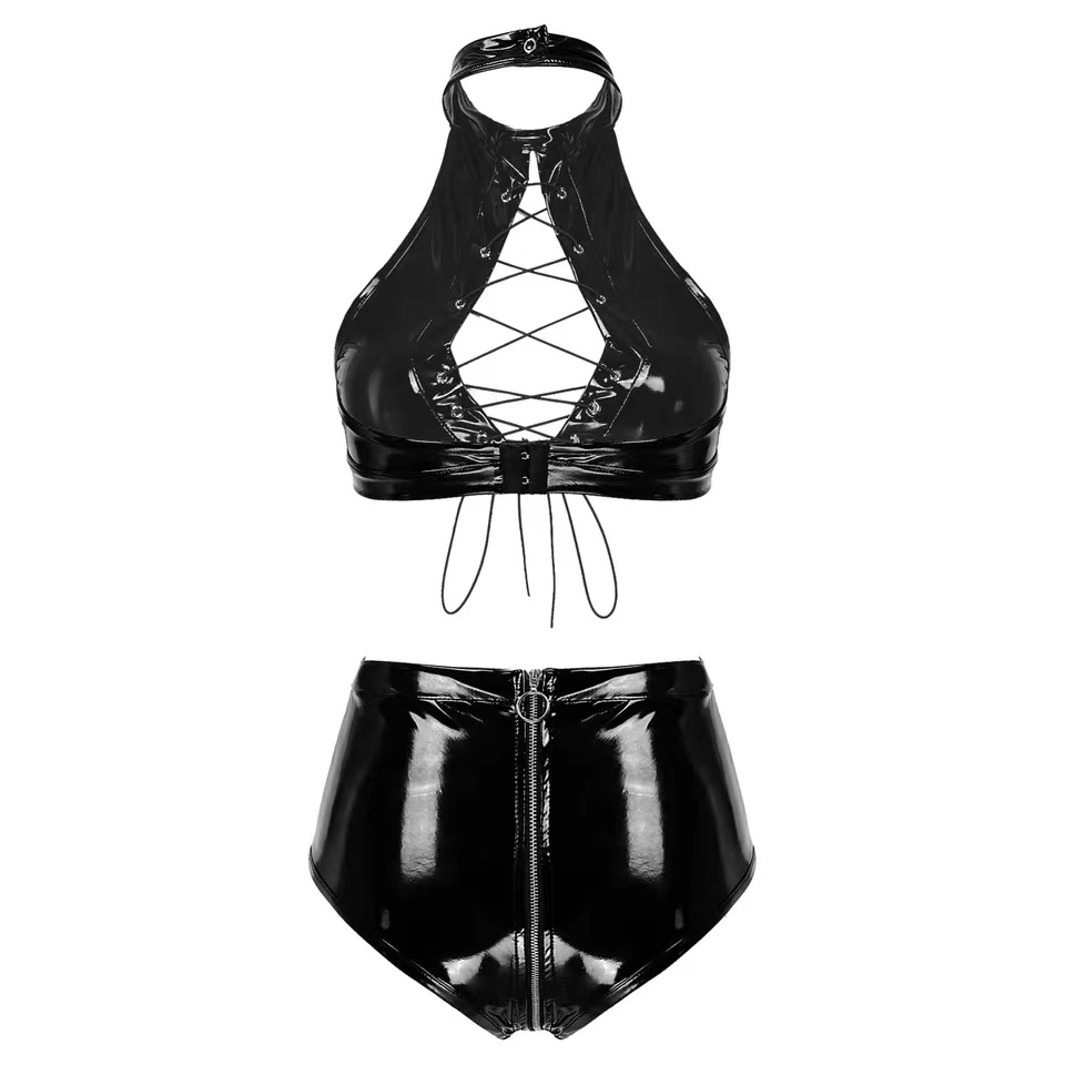 Title 4, Ensemble de gilet en cuir miroir PVC pour femme