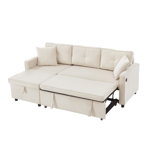 L-Shaped Pull Out Sleep Sofabed, Modern Reversible Sleeper Sectional Sofa, 3 In 