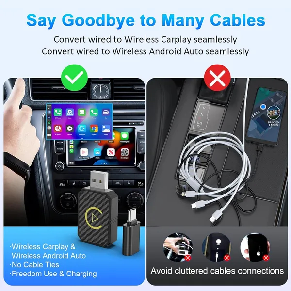 2 In 1 Wireless Apple CarPlay Adapter, For Both Apple And Android,converts Wired To Wireless, Suitable For Factory Wired CarPlay Cars From 2017