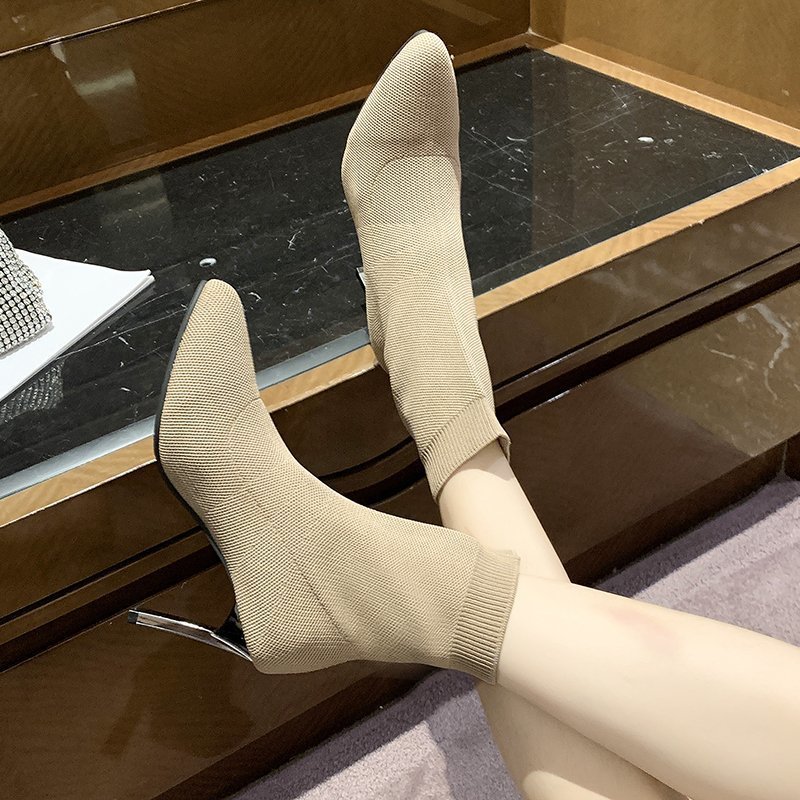 Pointed Toe Boots Women Sock Shoes Apricot - Shop at LoveMi