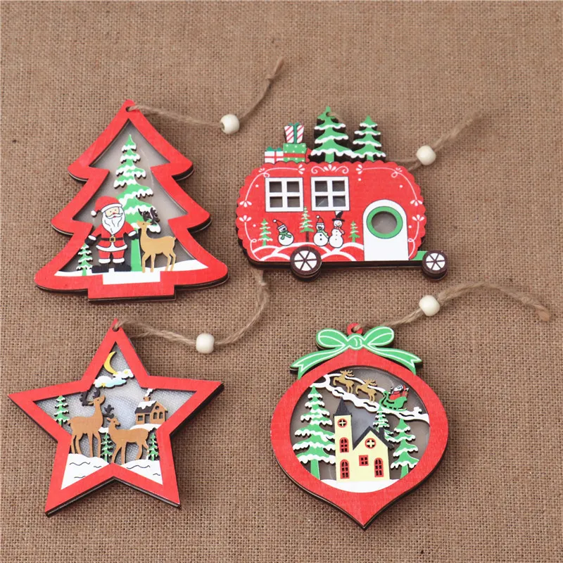 Christmas Decorations Hollow Wooden Pendant Creative Light Included Car Tree Ornaments Christmas Decor Kids Christmas Indoor – image 5