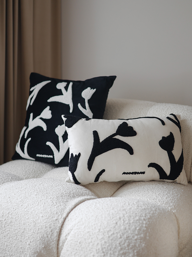 Black And White Versatile Hand Painted Embroidered Sofa Pillowcase