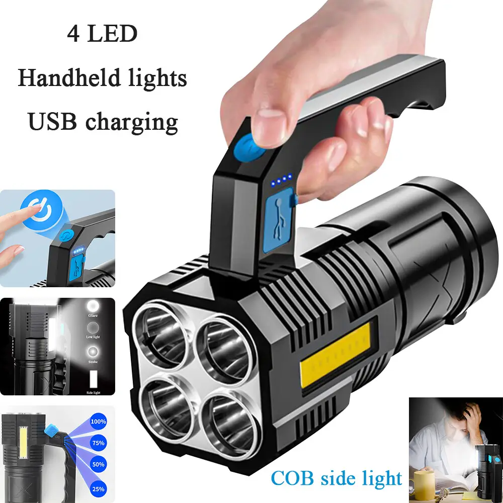 LED Flashlight USB Rechargeable Torch COB Spotlight