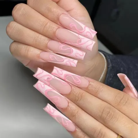 Heart Stripe Fake Nails