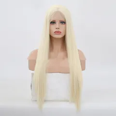 Women's Gold Front Lace Hand Hook Wig Long Straight Hair Cover - Gold - View 1