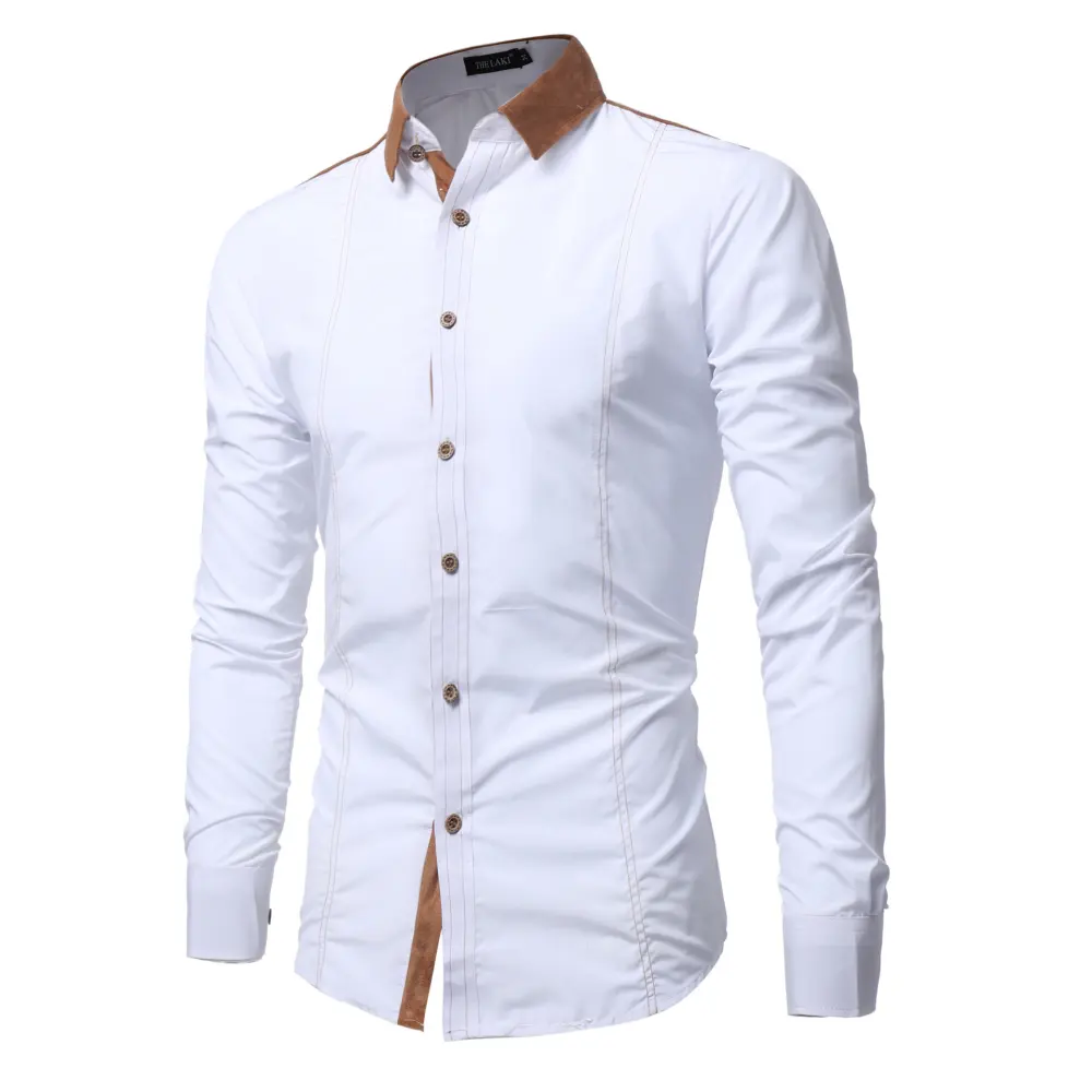 Men's Long-sleeved Shirts Featuring Deerskin Collar