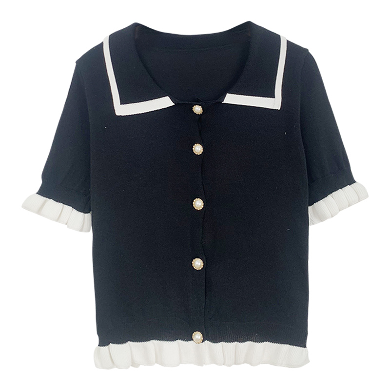 Title 2, Summer Clothes Knitted Doll Collar Crop Top